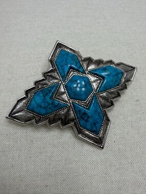 Vintage Sarah Coventry Inca Turquoise Blue and Silver Brooch